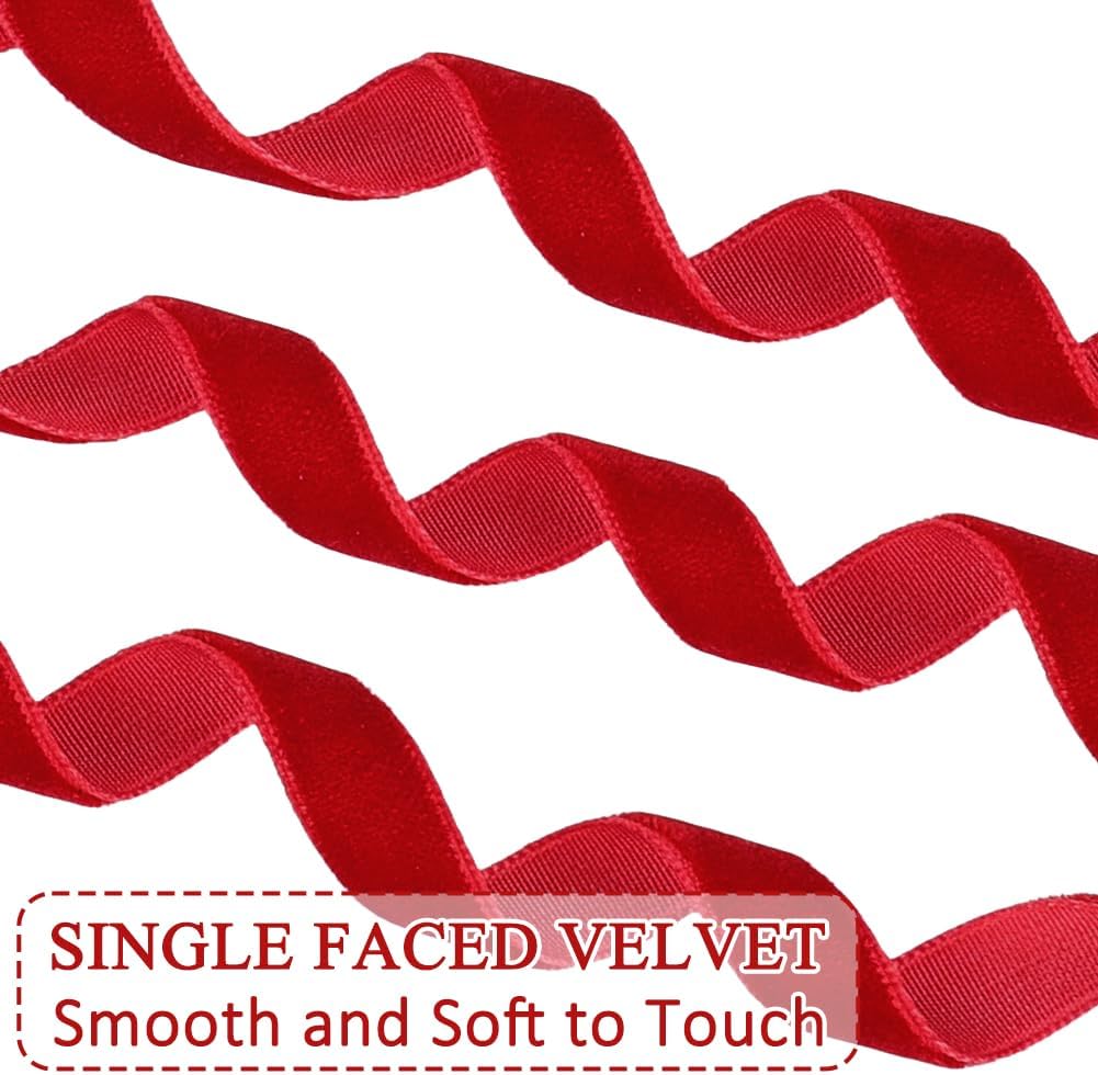 Red Velvet Ribbon, 0.39 Inch x 20 Yards Single Faced Red Ribbon for Gift Wrapping, Bow Making, Christmas Tree Decorations, Wreath Making and DIY Crafts (10 Yards Each Roll) - Crafty Corner