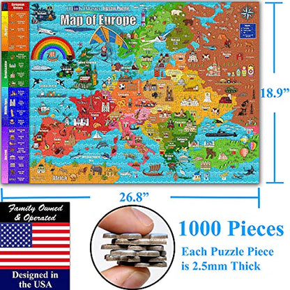Colorful Map of Europe 1000 Pieces Jigsaw Puzzle for 13+