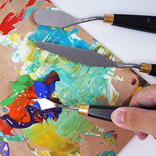 Palette Knife Painting Stainless Steel Spatula Palette Knife Oil Paint Metal Knives Wood Handle (5 Count)