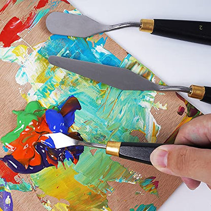 Palette Knife Painting Stainless Steel Spatula Palette Knife Oil Paint Metal Knives Wood Handle (5 Count)