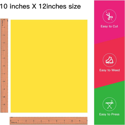 JANDJPACKAGING Heat Transfer Vinyl HTV for T-Shirts 12"x10" 10 Pack Iron on Vinyl (Sun Yellow)