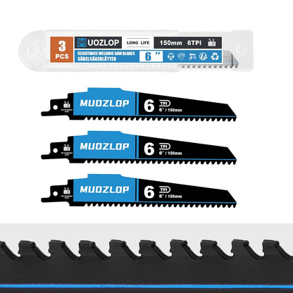 3 Pack 6 inch Reciprocating Saw Blades Set，6 TPI High Carbon Saw Blades for Wood with Nails，Saw Blades with Organizer Case (3, 6T/6inch)