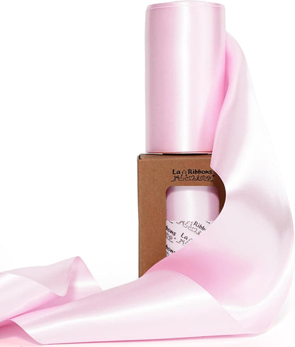 LaRibbons Light Pink Satin Ribbon 4 Inch 10 Yards Double Faced Luxury Light Pink Silk Ribbon for Gift Wrapping Flower Bouquets Bow Christmas Wedding Party Decoration - Crafty Corner