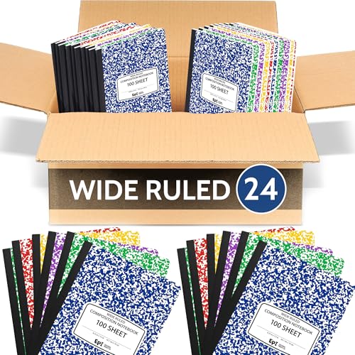 24 Pack EPI Wide Ruled Composition Notebook Assorted Marble Colors