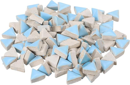 MECCANIXITY 200g Ceramic Mosaic Tiles for Crafts Bulk, Triangle Light Blue Ceramic Tiles for Mosaic Kits Garden Stepping Stone Cup Mat