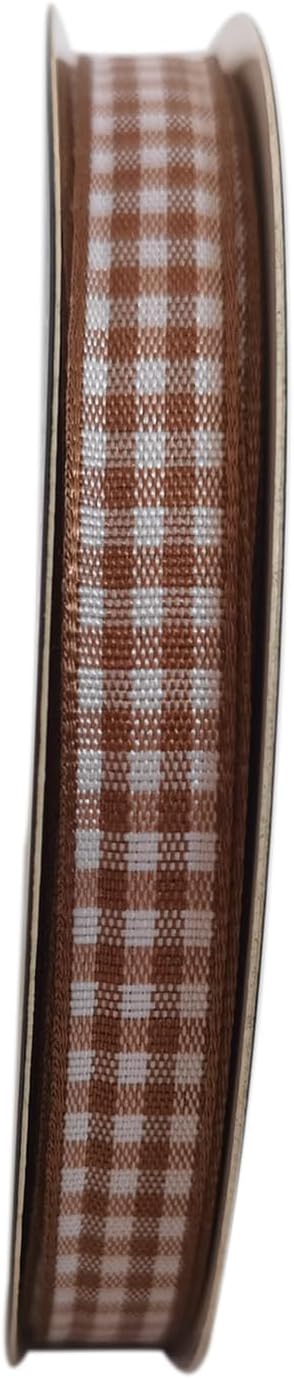 Micomon Khaki and White Woven Edge Plaid Ribbon 100% Polyester Gingham Ribbon 25 Yards Each Roll (3/8"Khaki) - Crafty Corner