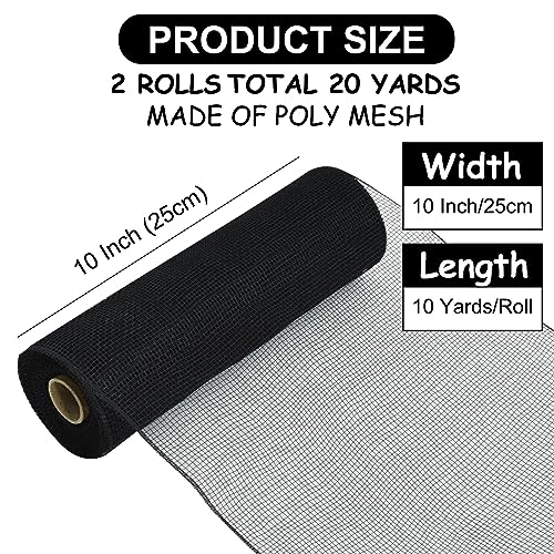 2 Rolls 10 Inch Black Decorative Mesh Ribbbon Rolls (60 Foot)