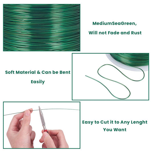 BENECREAT 20 Gauge 770FT Aluminum Wire Anodized Jewelry Craft Making Beading Floral Colored Aluminum Craft Wire - Green