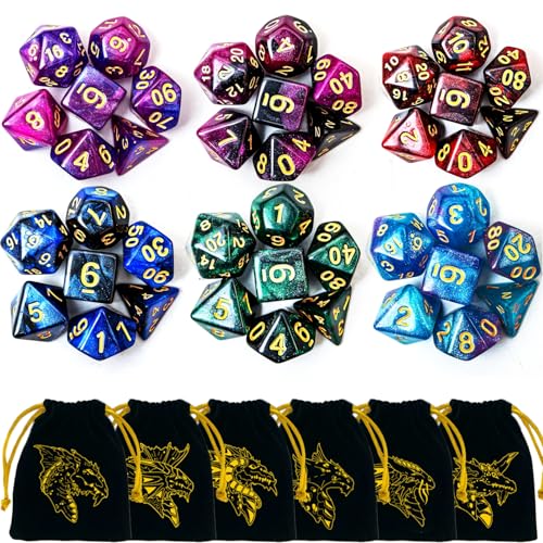 DND Dice Set 42 Pcs Polyhedral Dungeons and Dragons Rolling Dice for D&D RPG MTG Table Games Dice Bulk with Colorful Drawstring Bags and Dice Tray (49 Count)