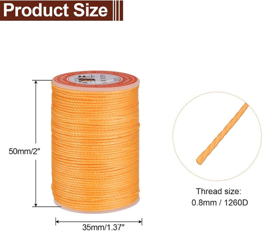 uxcell Round Leather Sewing Waxed Thread, 55m / 60 Yards Polyester Wax String, 0.80mm Wax Stitching Cord for Leather Crafts, Bookbinding, Bracelets Braided, Citrus, 2pcs