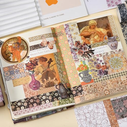 12 Rolls Exotic Charm Washi Tape Set Floral Arts Adhesive Tapes Geometric Garden Decorative Masking Tape Sets for Craft (12 Count)
