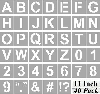 Alphabet Letter and Number Stencils 11 Inch - 40 Pack Large Letters and Numbers Stencil Templates with Signs for Painting on Wood, Reusable Number Letter Stencils for Chalkboard Signs & Wood Wall Art