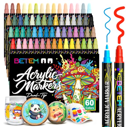 60 Colors Dual Tip Acrylic Paint Markers (60 Count)