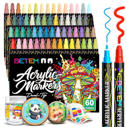 60 Colors Dual Tip Acrylic Paint Markers (60 Count)