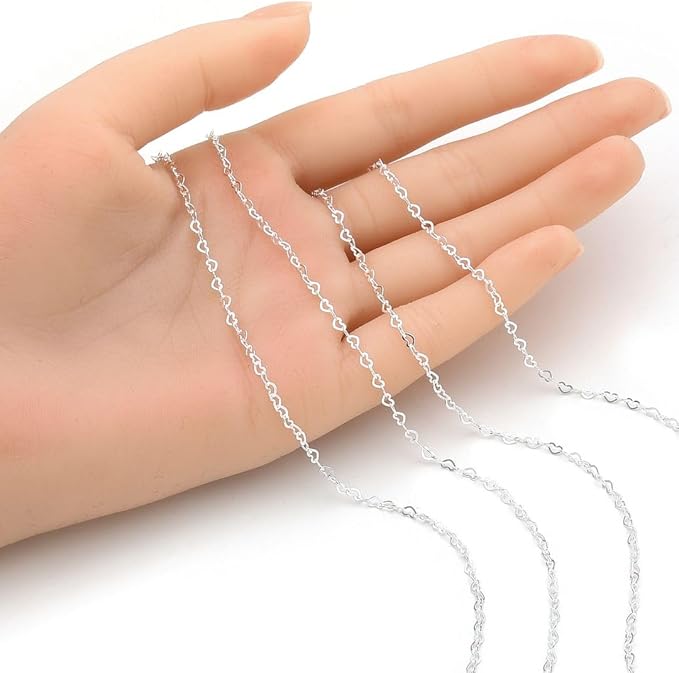 Adabele 5 Feet Authentic 925 Sterling Silver Unfinished Heart Shaped Link Chain 3.2mm x 2.1mm Small Thin Hypoallergenic Nickel Free for DIY Craft Jewelry Making SSK-T1