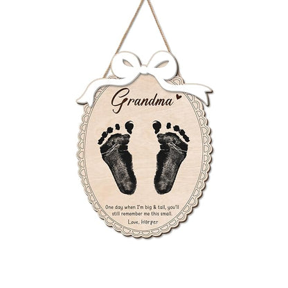 DIY Mothers Day Footprint Craft Wooden Hanging Sign for Grandma Nana Mimi, 3D Baby's First Mothers Day Footprint Memory Keepsake Gift with Bow Poem, Grandma Birthday Gifts from Kid Art Craft Activity