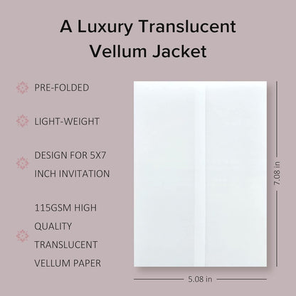 Puremigo 120 Pack Luxury Pre-Folded Vellum Jackets for 5x7 Invitations - Vellum Paper 5x7 Jackets - 115GSM Wedding Invitations Wraps - Transparent