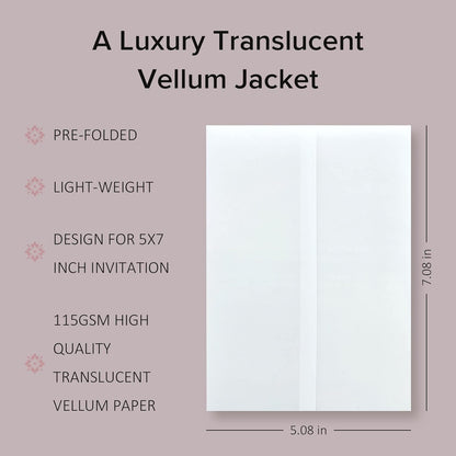 Puremigo 60 Pack Luxury Pre-Folded Vellum Jackets for 5x7 Invitations - Vellum Paper 5x7 Jackets - 115GSM Wedding Invitations Wraps - Transparent