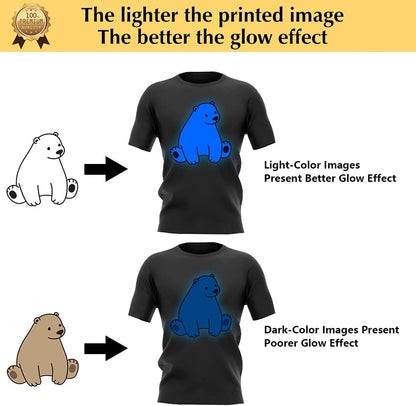 TransOurDream Luminous Heat Transfer Paper for T Shirts (10 Sheets, 8.5x11'', Glow 2.0) Printable Heat Transfer Vinyl for Inkjet Printer Iron on Transfers for Light & Dark Fabrics (TRANS-GD2-12)