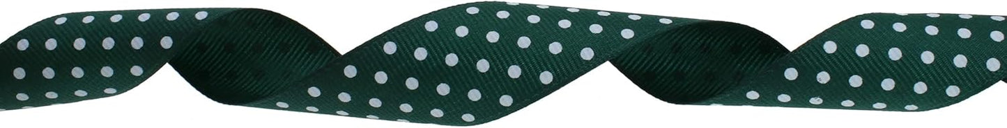Polka Dot Grosgrain Ribbon 25 Yard Each Roll 100% Polyester (1", Dark Green) - Crafty Corner