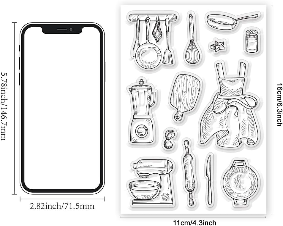 Kitchenware Clear Stamp 6.3x4.3 Cooking Tool Transparent Stamps for DIY Scrapbooking Journal Decor - Crafty Corner