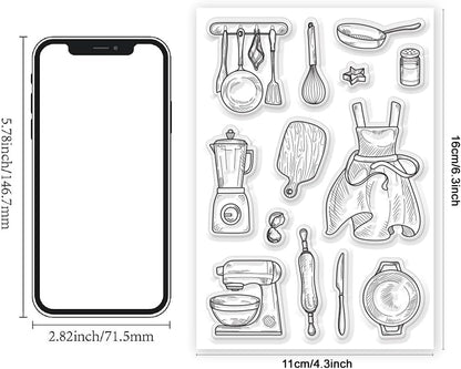 Kitchenware Clear Stamp 6.3x4.3 Cooking Tool Transparent Stamps for DIY Scrapbooking Journal Decor - Crafty Corner