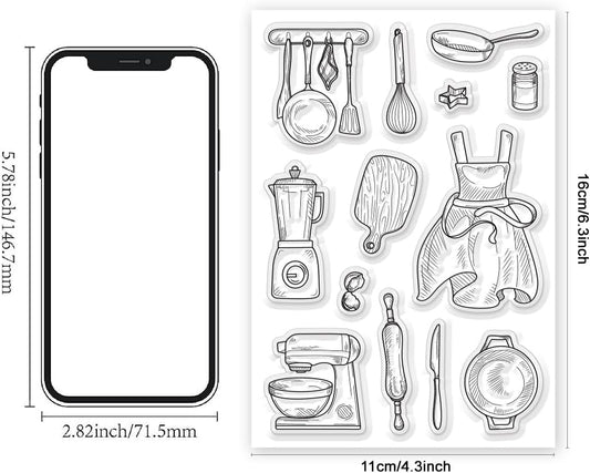 Kitchenware Clear Stamp 6.3x4.3 Cooking Tool Transparent Stamps for DIY Scrapbooking Journal Decor - Crafty Corner