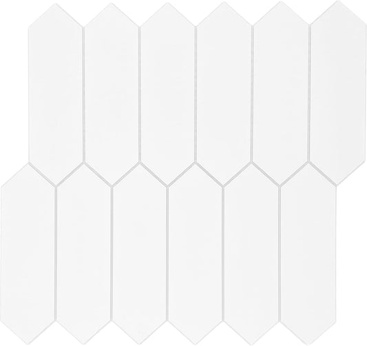 SUNWINGS Backsplash for Kitchen Peel and Stick, Stone Composite Self Adhesive Tiles Long Hexagon Mosaic Wall Tile, 12 Inch x 11.22 Inch 10 Sheets White