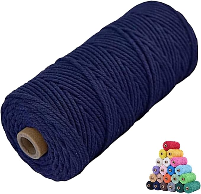 Natural Macrame Cord 2mm x 219yards Colored Macrame Cord Macrame Cotton Cord, Twisted Macrame Yarn, Soft Craft Cord Macrame Rope Macrame Supplies(Dark Blue, 2mm*219Yards)