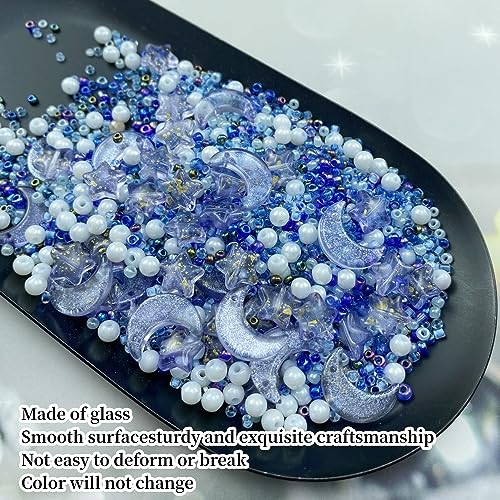 Assorted Glass Beads for Jewelry Making Multi Size Colors Glass Star Moon Seed Pearl Spacer Beads for Bracelets Necklace Earring Making (2.8219 Ounce)