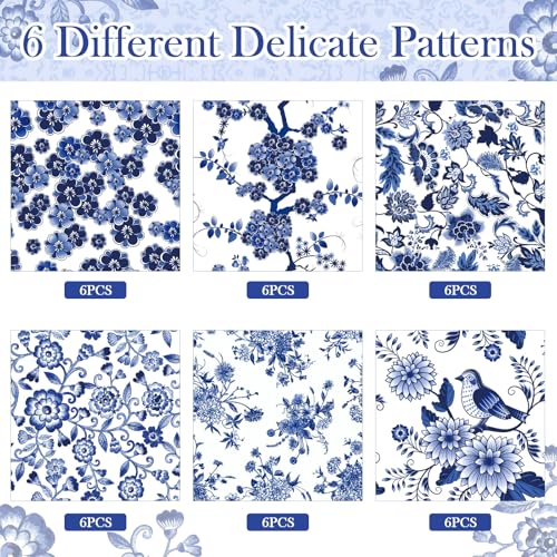 36 Pack 6 Style Blue and White Decoupage Chinoiserie Napkins (36 Count)