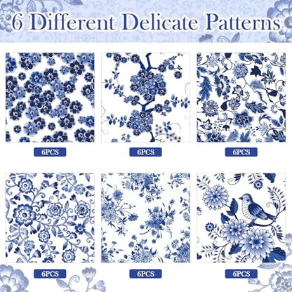 36 Pack 6 Style Blue and White Decoupage Chinoiserie Napkins (36 Count)