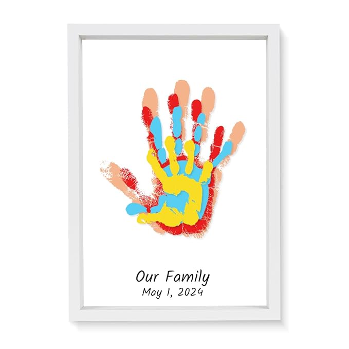 Family Handprint Kit, DIY Baby Hand Print Kit - New Parent Gifts Ideas Hand and 4 Sheets Footprint Keepsake Kit with Baby-Safe Paint