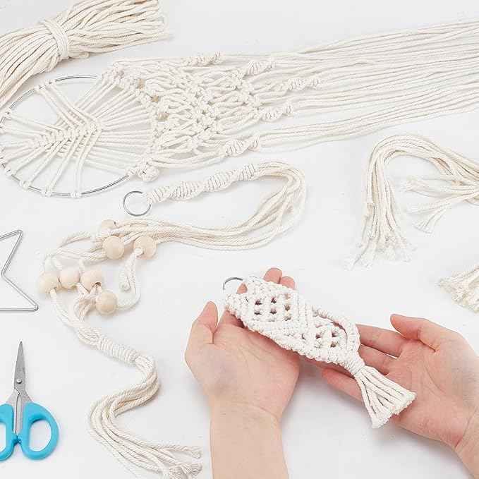 IFNUNLY 8 Set DIY Macrame Kit for Beginners Star Macrame Dream Catcher Handmade Macrame Plant Hanger Kit for Adults Wall Hanging Tapestry with Instruction Birthday Decor