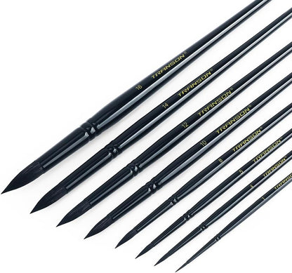 Transon 8pcs Round Watercolor Paint Brush Set Goat Hair for Watercolors,Acrylics,Inks,Gouache,Oil and Tempera Black Color