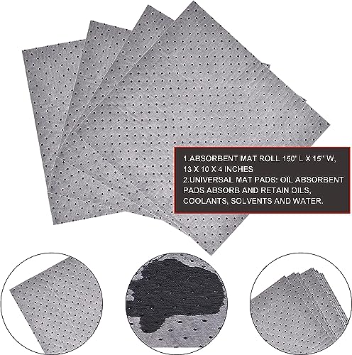 Premium Polypropylene 150' L x 15" W Absorbent Mat Roll Gray Heavy Weight Oil Absorbing Mats Universal Oil for Absorbing Oils