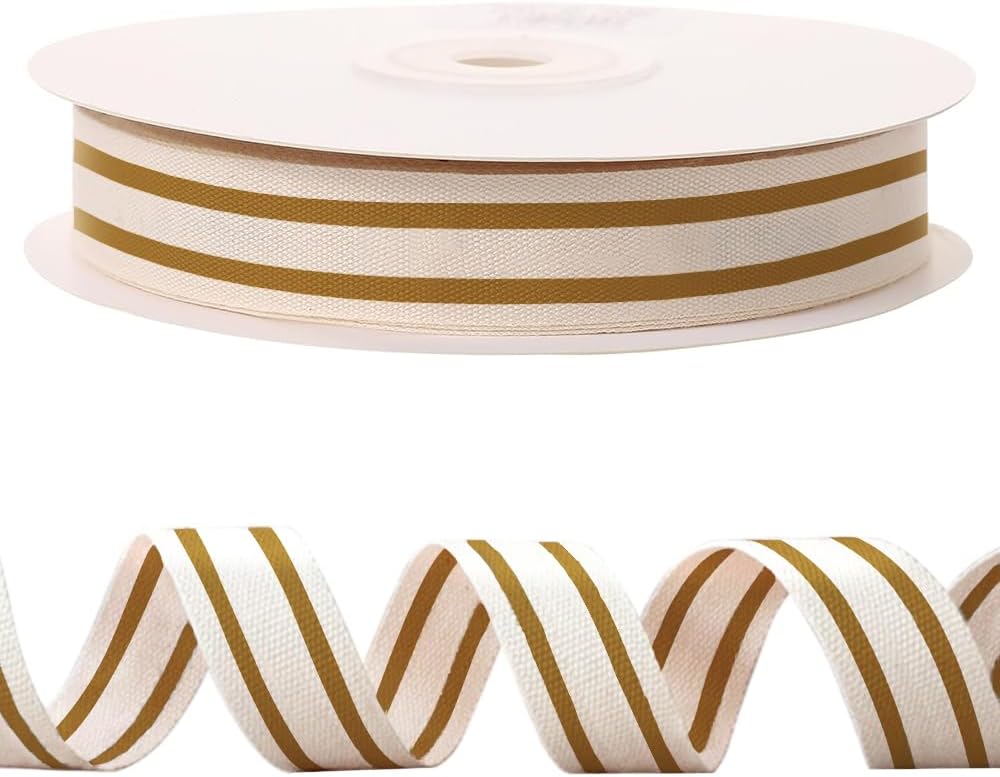 10 Yards × 3/5 Inch Golden Natural Cotton Ribbon, Double Sided Webbing Straps Ribbons, Birthday Wedding Valentines Ribbons for Crafting, DIY Sewing, Gift Wrapping - Crafty Corner