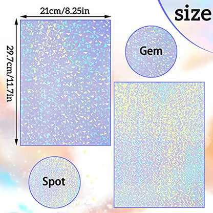36 Sheets Holographic Sticker Paper A4 Vinyl Holographic Laminate Sheets Self Adhesive Waterproof Transparent Film