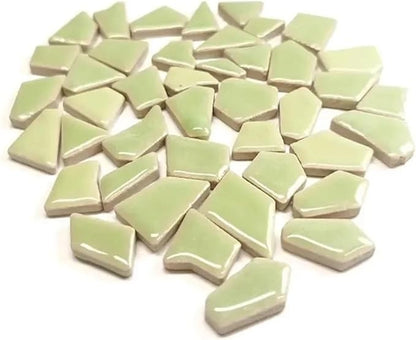 Mosaic Tiles 200g/7.05oz(Approx. 155-170pcs) Porcelain Mosaic Tiles 1-2.5cm 0.4mm Thickness Ceramic Mosaic Stones DIY Mosaic Craft Material(Light Light Green)