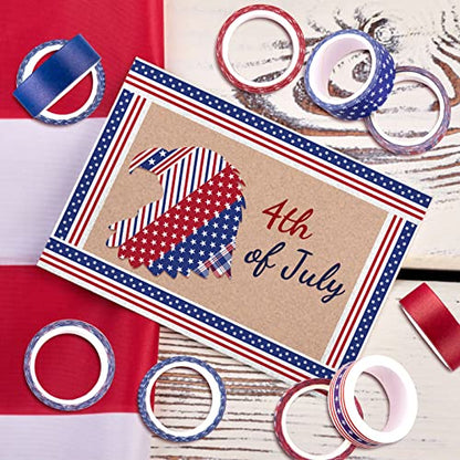 12 Rolls 4th of July Washi Tape Patriotic Stars Stripes Washi Masking Tape Red Blue White Plaids Decorative Paper Stickers for Independence Day Scrapbook Gift Wrapping DIY Art Crafts (196.8 Foot)