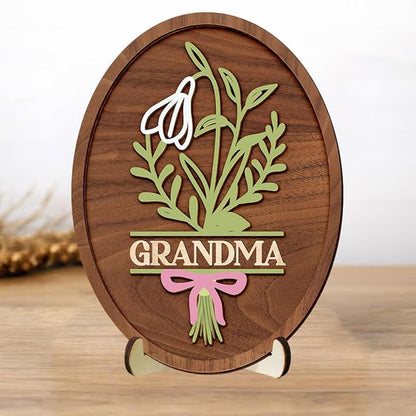 Personalized Birth Month Flower Sign, Custom Grandma Gifts for Mothers Day with Name, Flowers Art Craft Family Keepsake, Birthday Gifts for Women Mom Nana, Grandma's Wooden Sign for Home Decor