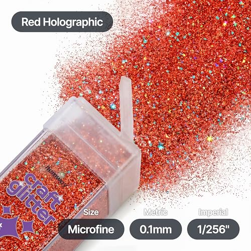 Craft Glitter Shaker Red Holographic 130g Microfine (3.8 Ounce)