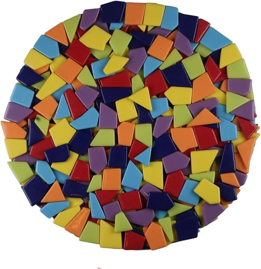 Irregular Glass Mosaic Tiles Bulk 500g Glossy and Iridescent Mosaic Glass Tiles for DIY Projects and Arts and Crafts Solid Colors and Mixes (Glossy Rainbow 7 Color Mix)