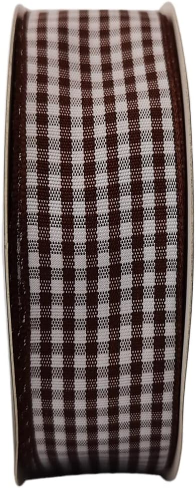 Brown Gingham Plaid Checked Ribbon 25 Yard Each Roll 100% Polyester (1", Brown) - Crafty Corner