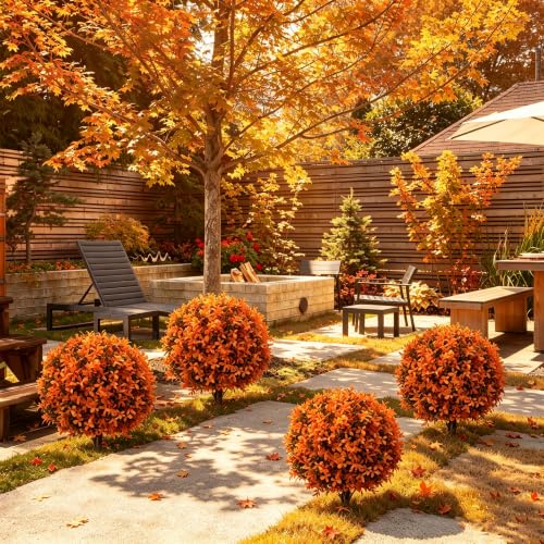 2Pack Fall Artificial Boxwood Topiary Plant Outdoor Porch Decor (2 Count)