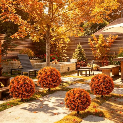 2Pack Fall Artificial Boxwood Topiary Plant Outdoor Porch Decor (2 Count)
