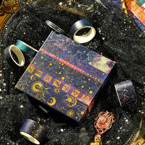 20 Rolls Galaxy Washi Tape Set Stars Arts Adhesive Tapes Gold Silver Foil Decorative Masking Tape Sets for Craft (120 Foot)