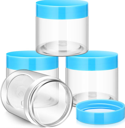 SATINIOR 12 Pack 8 oz Plastic Container Jars with Lids Round Clear Travel Cosmetic Container Slime Jars for Toiletries, Lotion, Cream, Ointments, Makeup, Rhinestone, Samples, Kitchen Storage(Blue)
