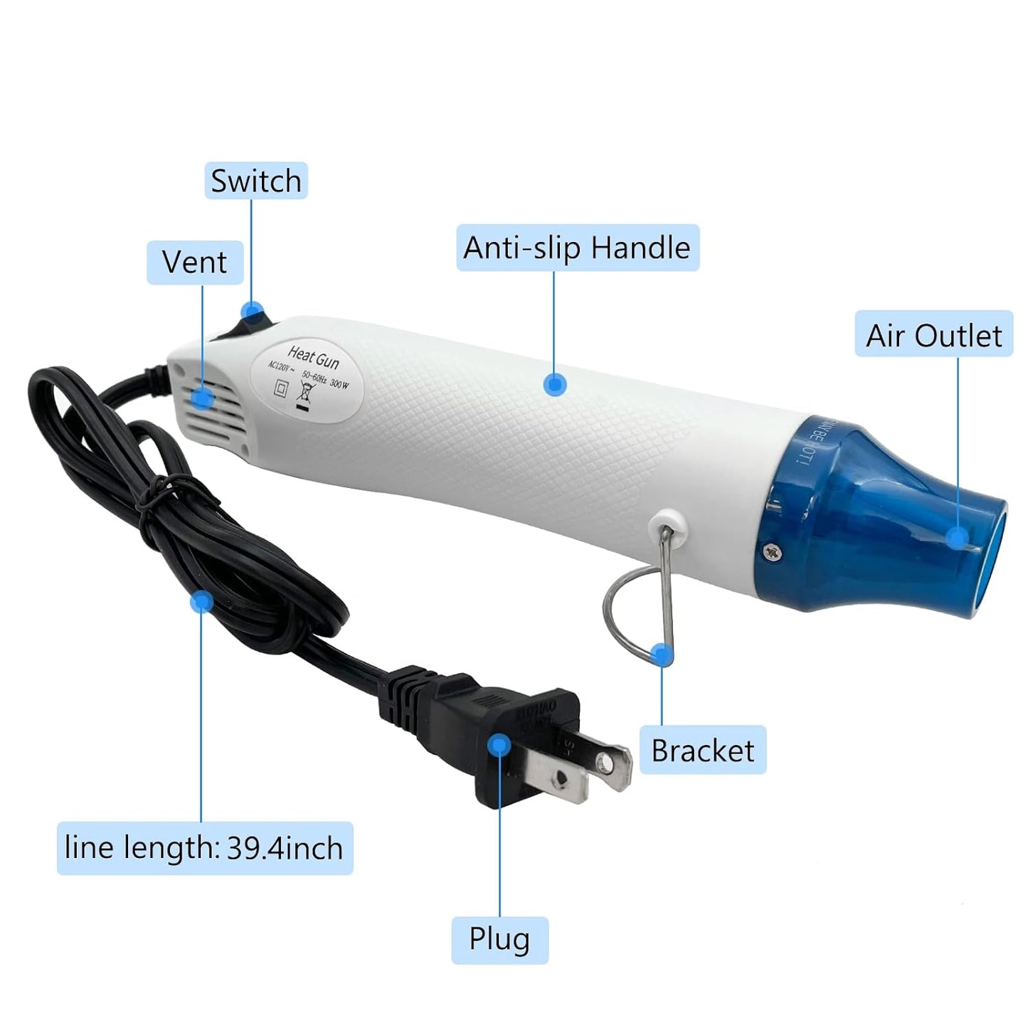 Mini Heat Gun, Portable Hot Air Gun Tool for DIY Crafts Heat Shrink Gun for Epoxy Resin, Embossing, Shrinking Wrapping Drying Paint Removing Stickers (White) - Crafty Corner