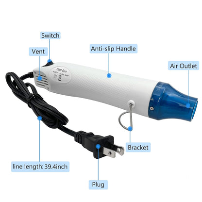 Mini Heat Gun, Portable Hot Air Gun Tool for DIY Crafts Heat Shrink Gun for Epoxy Resin, Embossing, Shrinking Wrapping Drying Paint Removing Stickers (White) - Crafty Corner